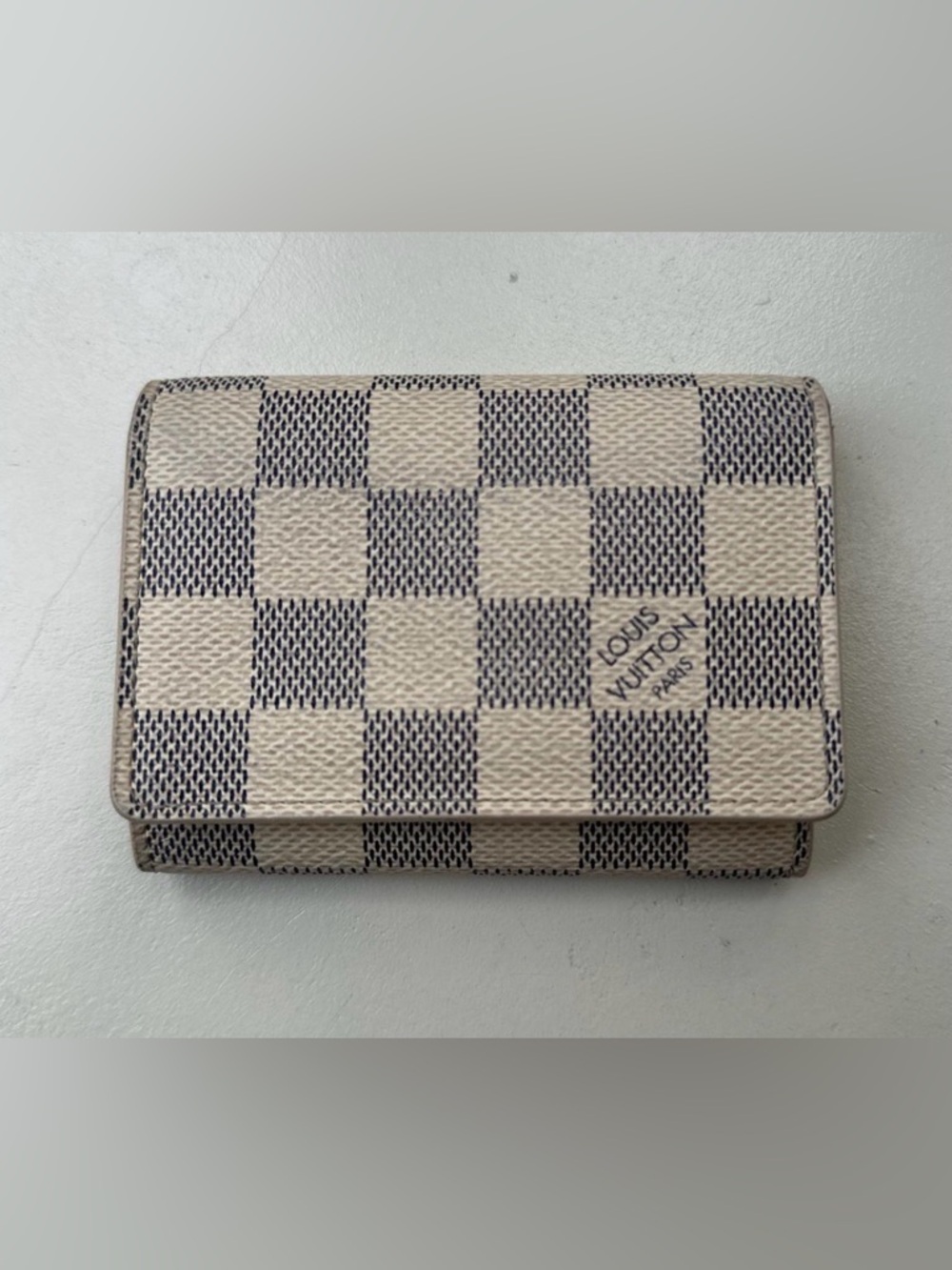 Louis Vuitton Damier Azur Check Card Holder in Cream/Blue-Gray